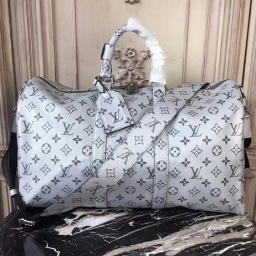 Louis Vuitton Monogram Macassar Vászon Keepall Táska 45CM Pánttal M43817 Ezüst
