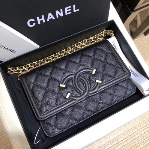 Chanel Flap válltáska eredeti kaviár bőr 5698 fekete