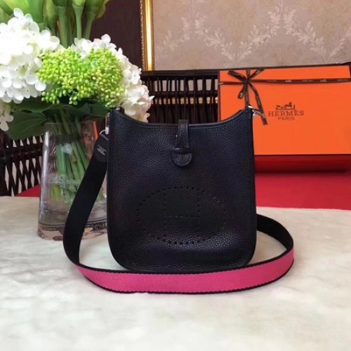 Hermès Evelyne mini 17cm Messenger Táska Eredeti Marhabőr H1187 Fekete