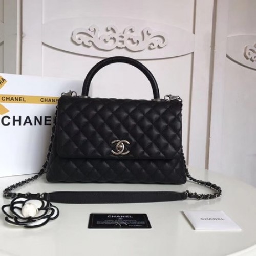 Chanel Classic fekete felső fogantyús táska eredeti báránybőr bőr A92215 fekete