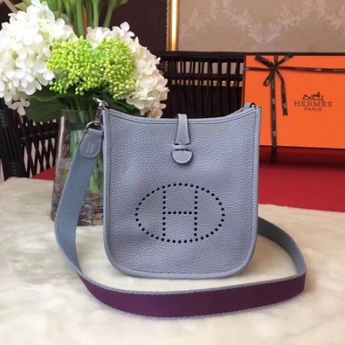 Hermès Evelyne mini 17cm Messenger Táska Eredeti Marhabőr H1187 Égszínkék