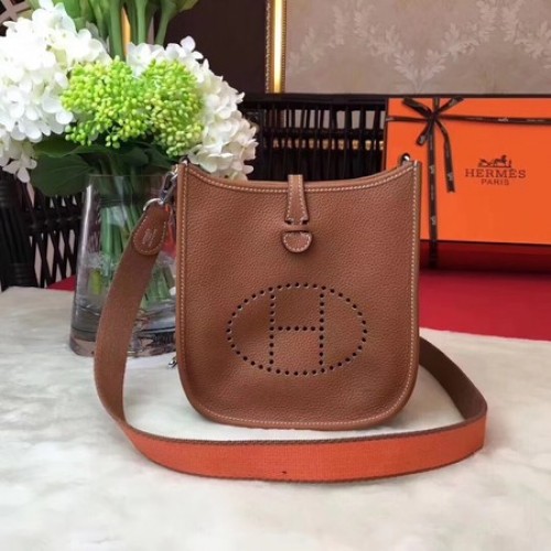 Hermès Evelyne mini 17cm Messenger Táska Eredeti Marhabőr H1187 Világosbarna