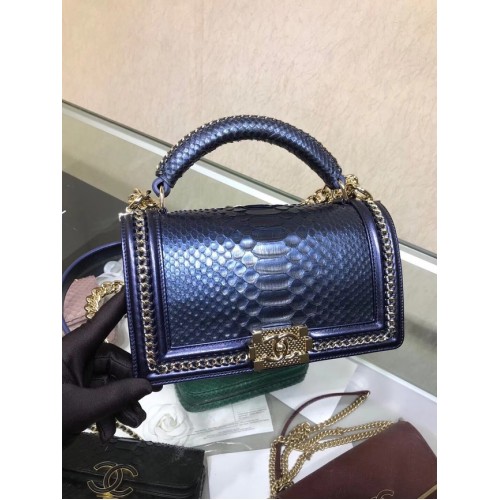 FIÚ CHANEL Python Ruténium-Bevonatú Fém Fülű Táska A94804 Kék