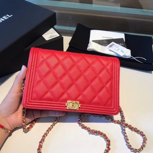 BOY CHANEL Eredeti Láncos Pénztárca A80287 piros