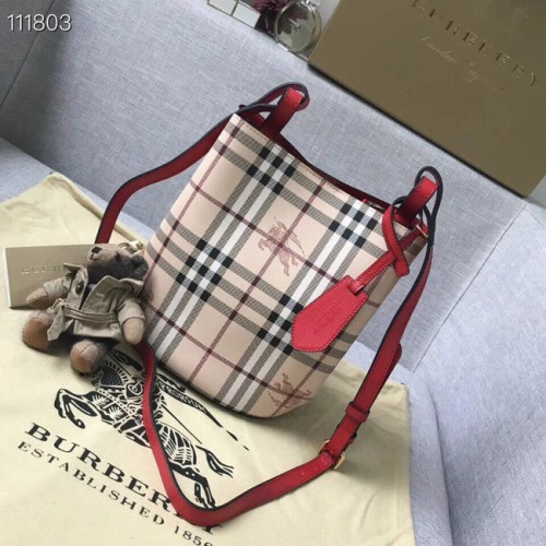 BURBERRY Banner kis vintage kockás és bőr táska 1581 piros