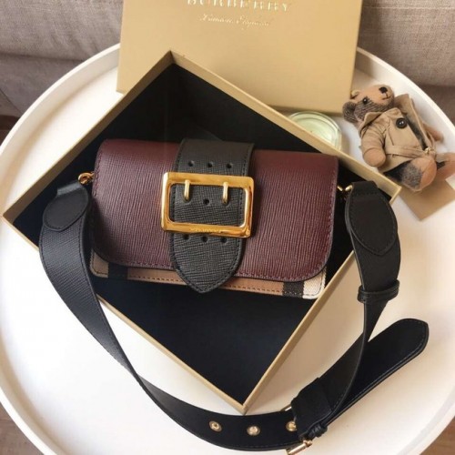 BURBERRY Hampshire vintage kockás bőr crossbody táska A24581 Burgundi