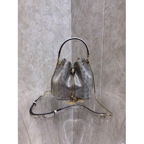 BVLGARI Eredeti Kígyóbőr Vödör Táska B287614 Ezüst