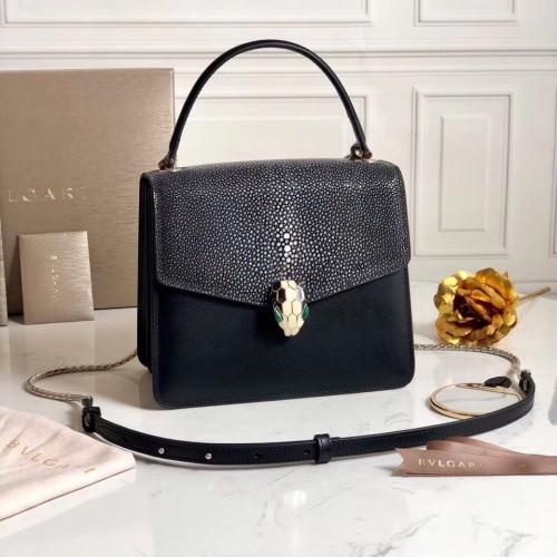 BVLGARI Serpenti Forever Devil Gyöngy Halbőr Bőr Válltáska 058962 Fekete