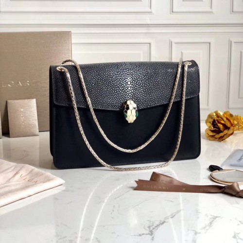 BVLGARI Serpenti Forever válltáska gyöngy halbőr és borjúbőr 289013 fekete