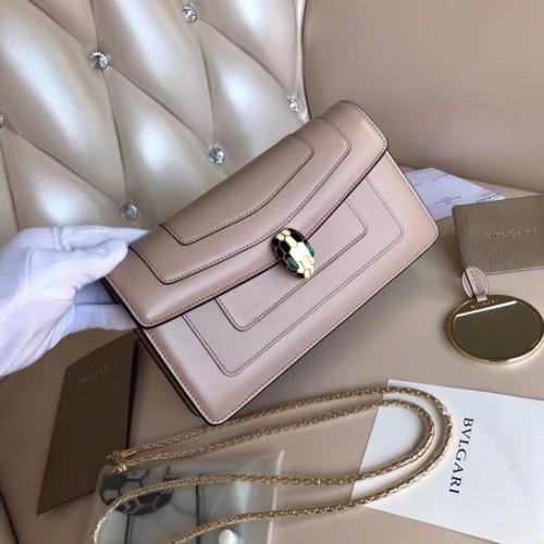 BVLGARI Serpenti Forever metálfényű bőr válltáska 3389 világos rózsaszín