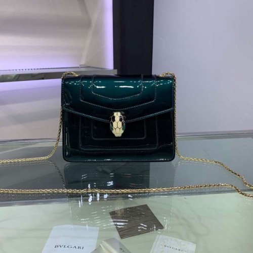 BVLGARI Serpenti Forever metál bőr válltáska 34559 sötétzöld