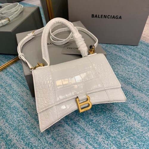 Balenciaga HOURGARACK KIS FELSŐ FOGANTYÚ TÁSKA krokodilbőrrel, dombornyomott mintával, B108895E fehér