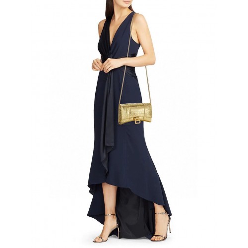 Balenciaga HOURGLASS pénztárca lánccal, krokodil mintás, dombornyomott 656050 arany