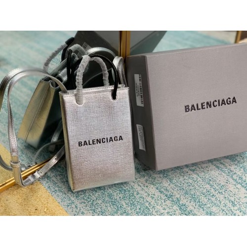 Balenciaga Eredeti Bőr Mini Vásárlótáska B152865 Ezüst