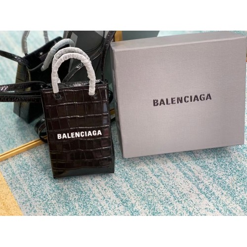 Balenciaga Eredeti Fényes Krokodilbőr Dombornyomott Mini Bevásárlótáska B152865 Fekete