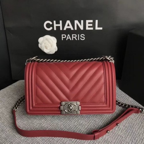 Fiú Chanel Flip Táska Eredeti Chevron Bőr A67086V Piros