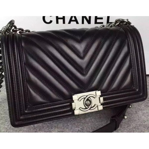 Fiú Chanel Zsebtáska Eredeti Chevron Nubuk Bőr A5708 Fekete