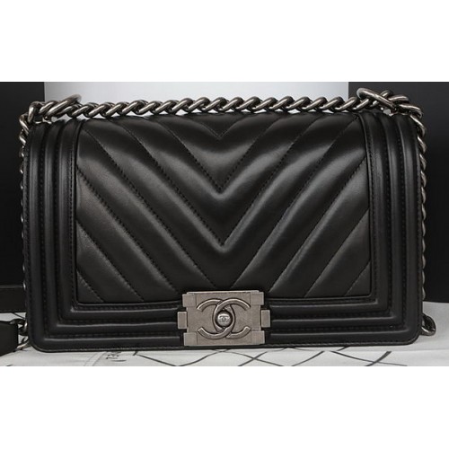 Fiú Chanel Zsebtáska Eredeti Chevron Báránybőr A67025 Fekete