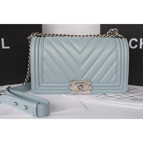 Fiú Chanel Flip Táska Eredeti Chevron Báránybőr A67025 Világoskék