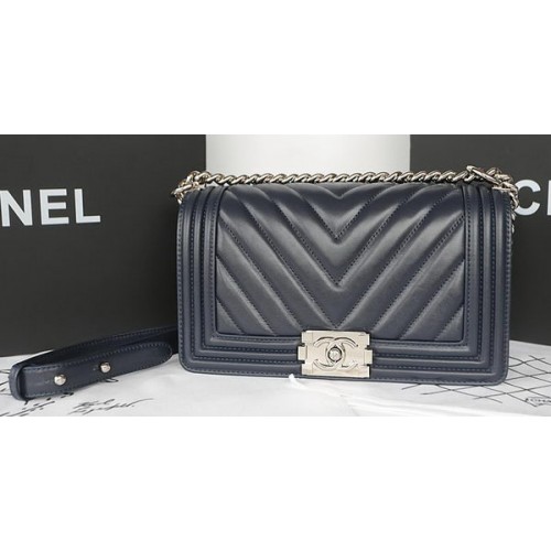 Fiú Chanel Flip Táska Eredeti Chevron Báránybőr A67025 Királykék