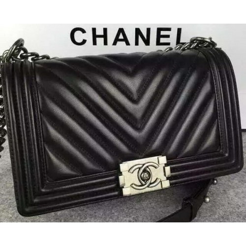 Fiú Chanel Zsebtáska Eredeti Chevron Báránybőr A5708 Fekete