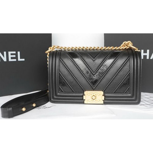 Fiú Chanel Zsebtáska Eredeti Chevron Báránybőr A92193 Fekete