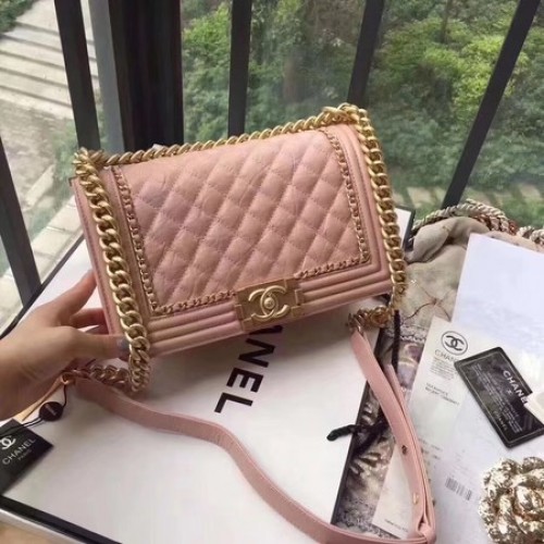 Fiú Chanel Flip Táska Eredeti Bőr B67086 Rózsaszín