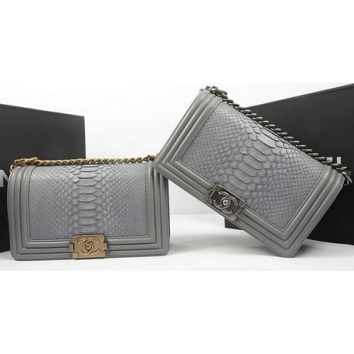 Fiú Chanel Flip Táska Eredeti Python Bőr A67025 Szürke