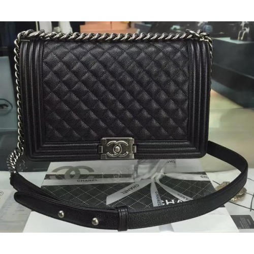 Fiú Chanel Flip Táska Eredeti Fekete Cannage Mintás A67088 Ezüst