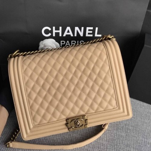 Fiú Chanel Flap Válltáska Barackszínű Eredeti Cannage Mintás A67087 Arany