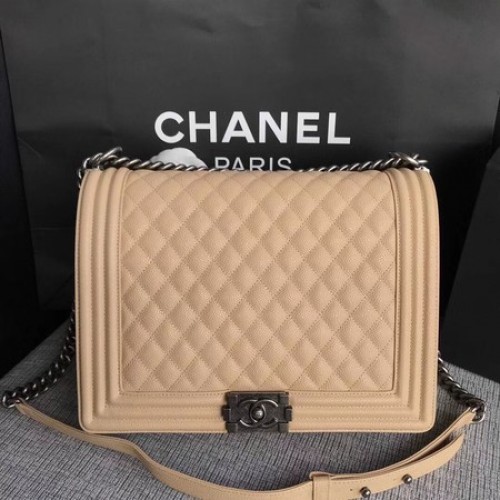 Fiú Chanel Flap Válltáska Barackszínű Eredeti Cannage Mintás A67087 Ezüst