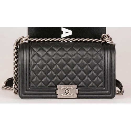 Fiú Chanel Flap Válltáska Fekete Eredeti Cannage Mintás A67086 Ezüst