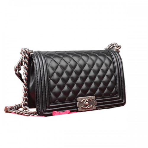 Fiú Chanel Flap Válltáska Fekete Eredeti Bőr A67086 Ezüst