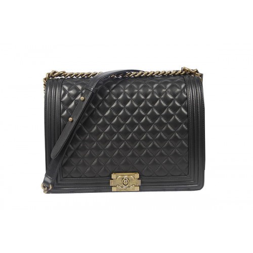 Fiú Chanel Flap Válltáska Fekete Eredeti Báránybőr A67087 Réz