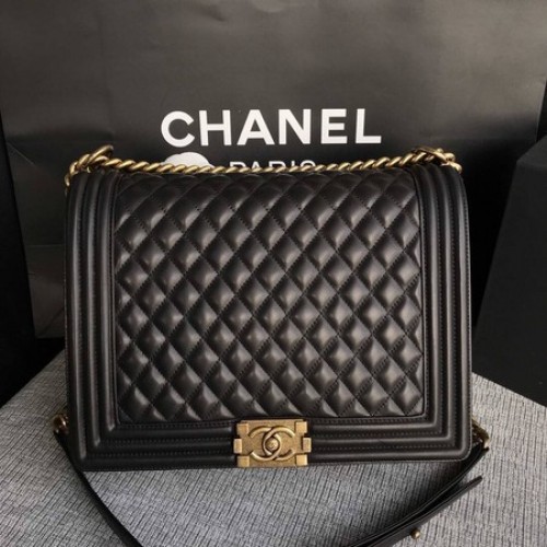 Fiú Chanel Flap Válltáska Fekete Eredeti Báránybőr A67087 Arany