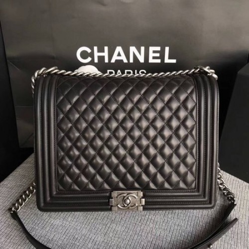 Fiú Chanel Flap Válltáska Fekete Eredeti Báránybőr A67087 Ezüst