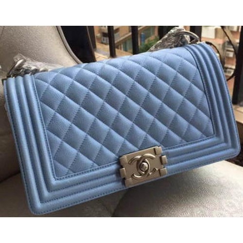 Fiú Chanel Flip Válltáska Kék Cannage Mintás A67086 Ezüst