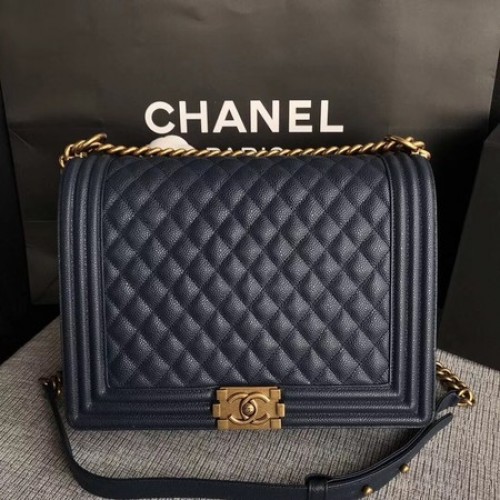 Fiú Chanel Flap Válltáska Kék Eredeti Cannage Mintás A67087 Arany