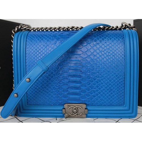Fiú Chanel Flap Válltáska Kék Python Bőr A67087 Ezüst