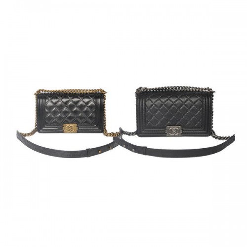 Fiú Chanel Flip Válltáska Élénk Bőr A67086 Fekete