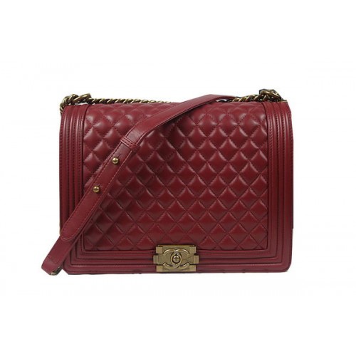 Fiú Chanel Flap Válltáska Burgundi Eredeti Báránybőr A67087 Sárgaréz
