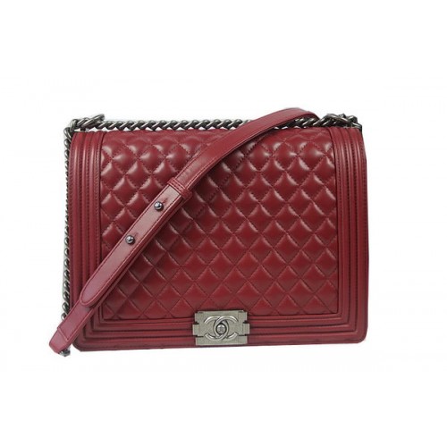 Fiú Chanel Flap Válltáska Burgundi Eredeti Báránybőr A67087 Ezüst