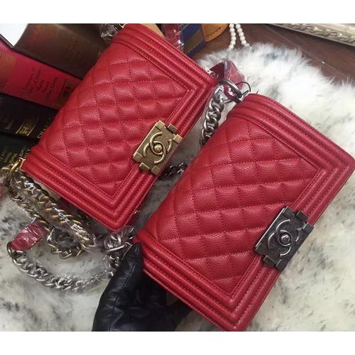 Fiú Chanel Flap Válltáska Cannage Mintával A67085 Piros