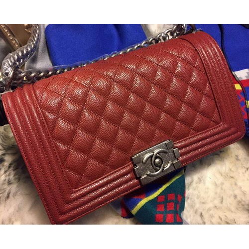 Fiú Chanel Flip Válltáska Cannage Mintával A67086 Bordó