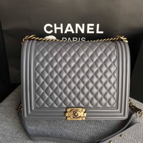 Fiú Chanel Flap Válltáska Szürke Eredeti Báránybőr A67087 Arany
