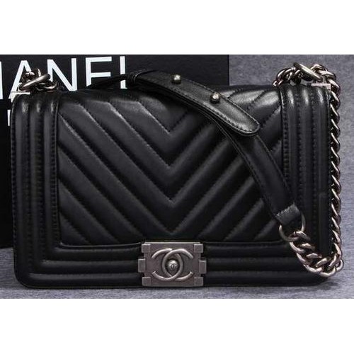Fiú Chanel Flap Válltáska Halszálkás Varrásos CHA6817 Fekete