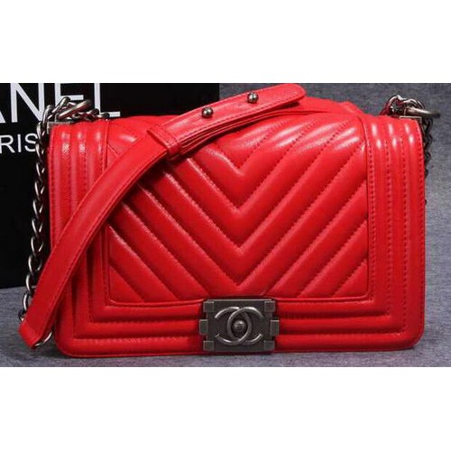 Fiú Chanel Flap Válltáska Halszálkás Varrásos CHA6817 Piros