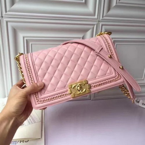 Fiú Chanel Flap Válltáska Eredeti Báránybőr A67086 Rózsaszín