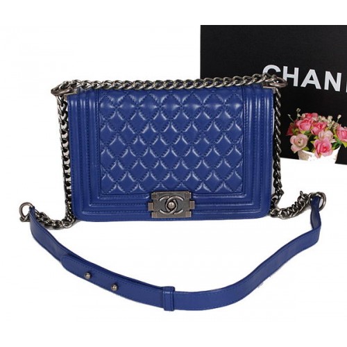 Fiú Chanel Flip Válltáska Eredeti Báránybőr Bőr A67086 Királykék