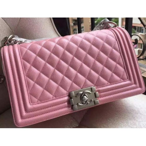 Fiú Chanel Flap Válltáska Rózsaszín Cannage Mintás A67086 Ezüst